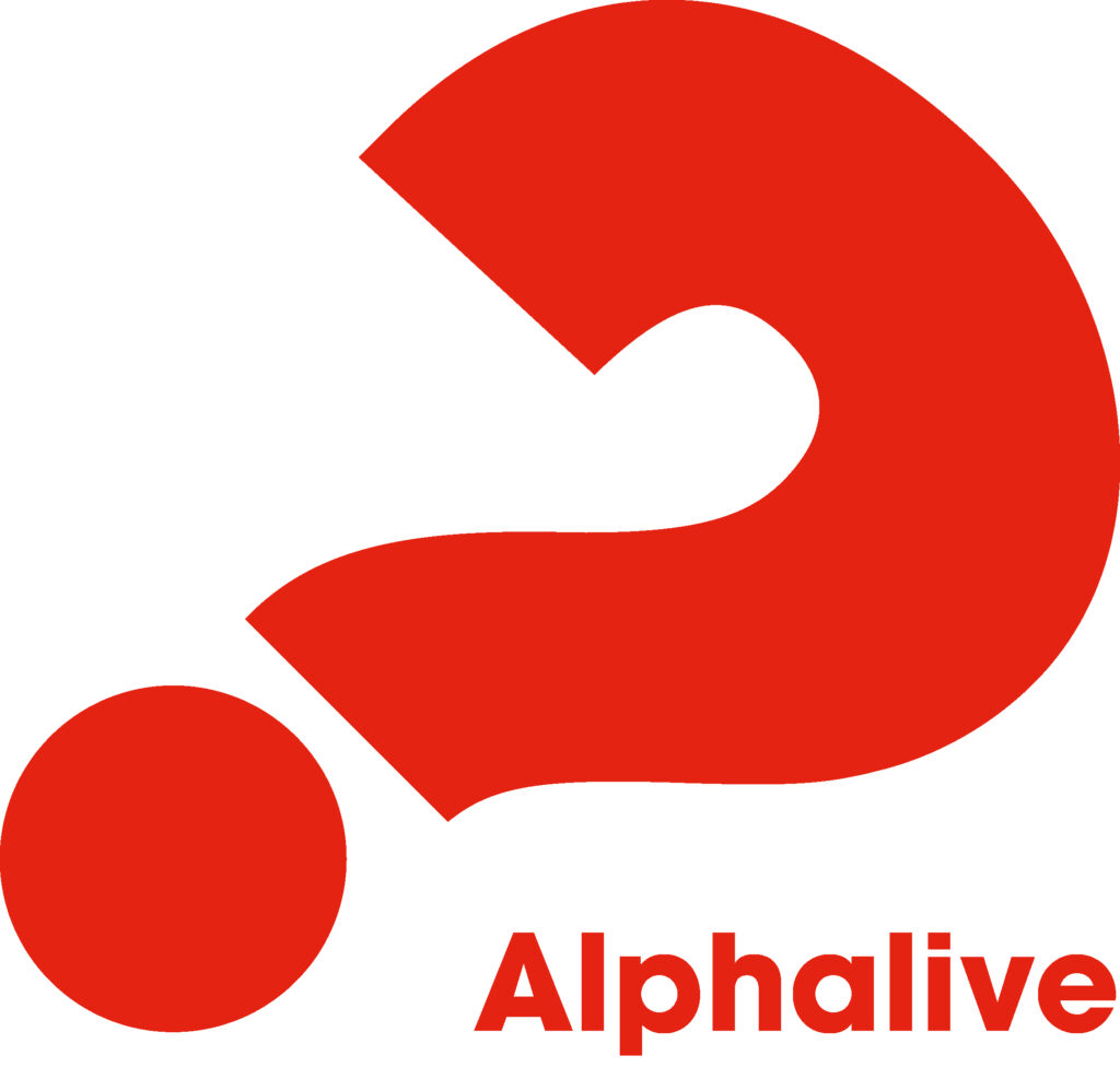 alphalive logo schrift rechts rot